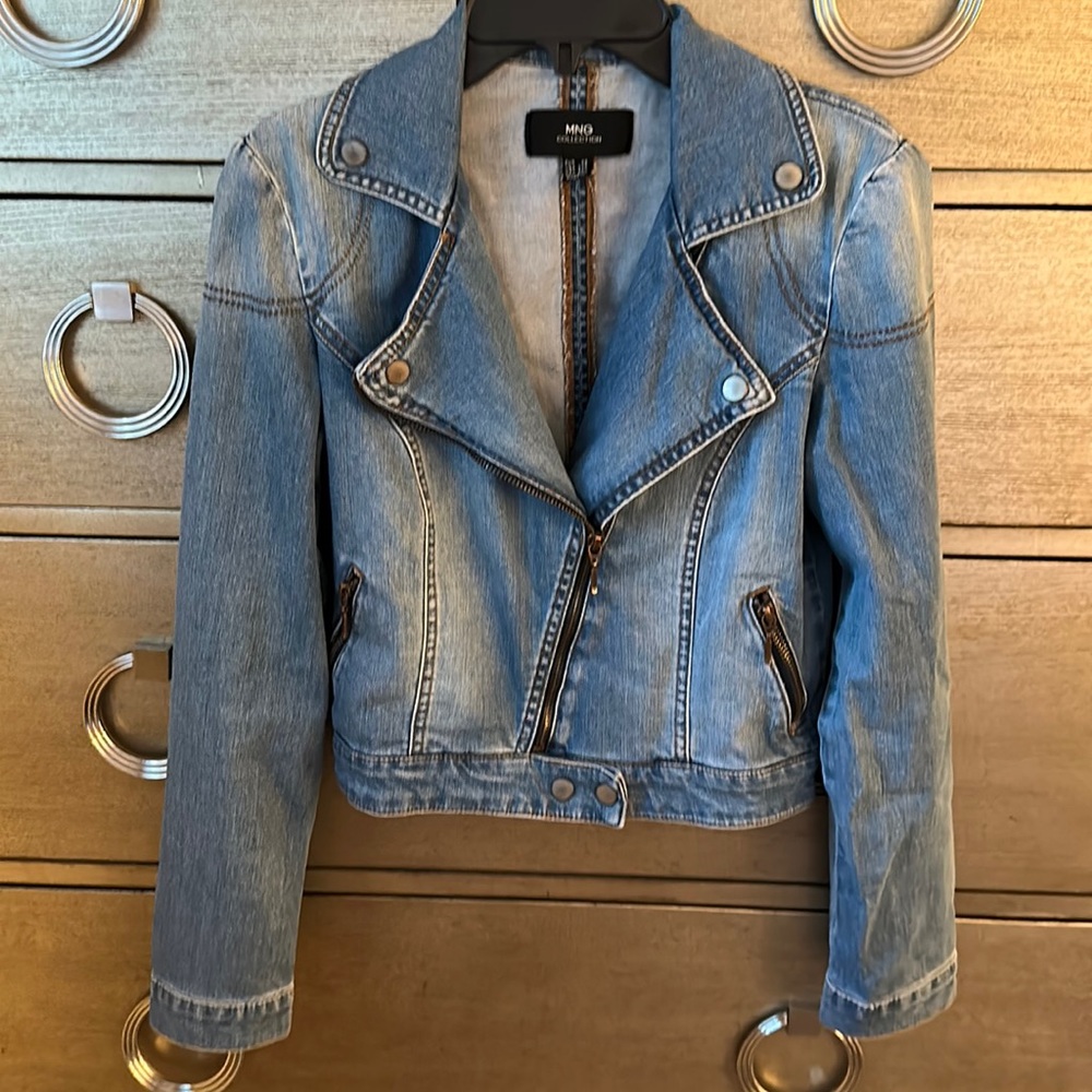 🛍️SALE🛍️ Mango Vintage Denim Cropped Moto Jacket - Picture 2 of 5